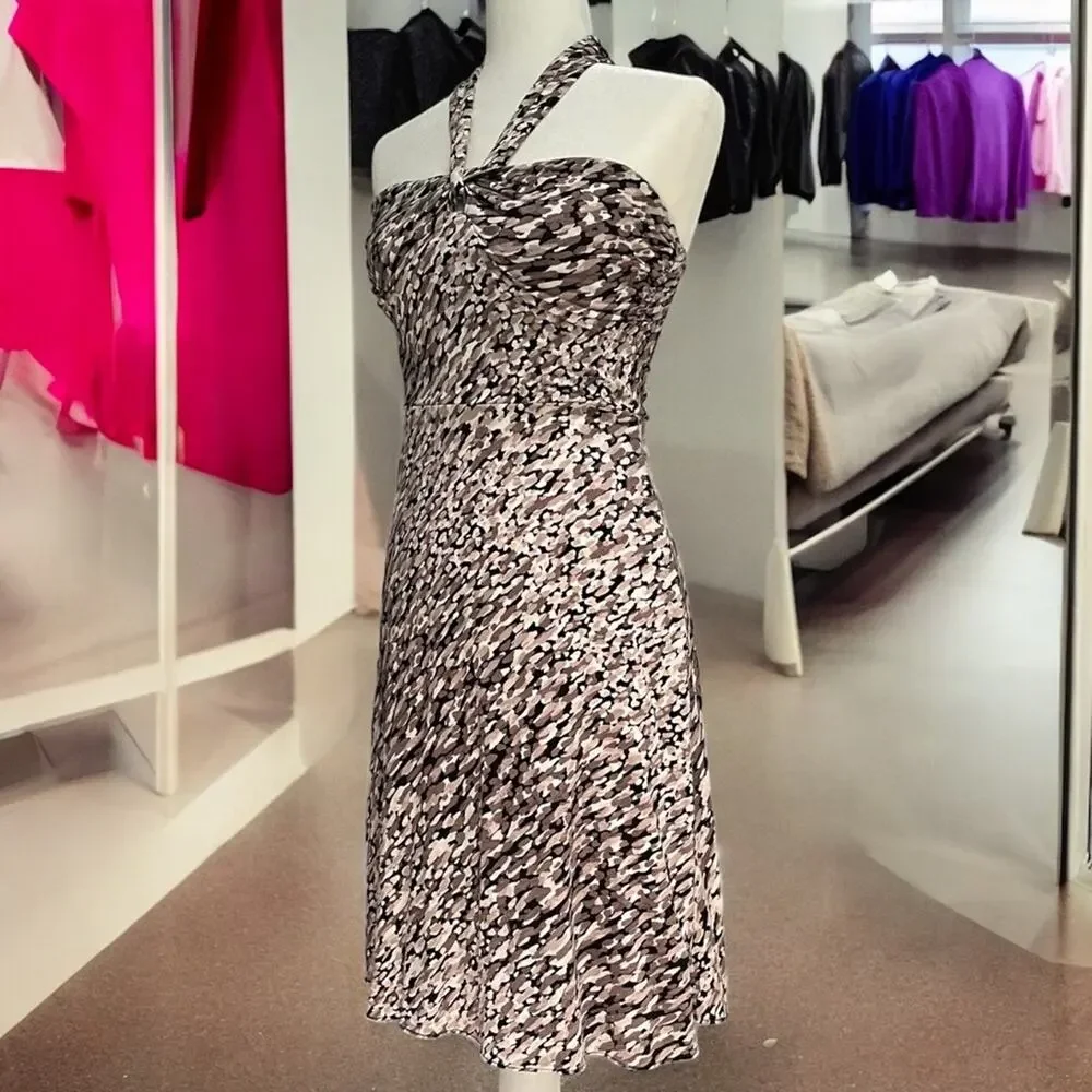 NEW Ann Taylor Jersey Halter Tie Abstract Paint Drop Strapless A-line Dress X…